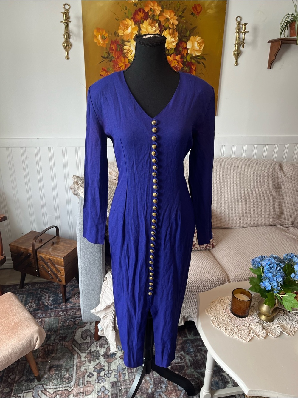 Elegant Long Sleeve Vintage Beechers Brook Purple Button-Front Dress Size Medium